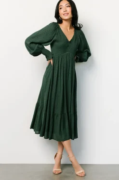 Baltic Born midi dresses|bump friendly|Lainey Smocked Dotted Midi Dress | Evergreen