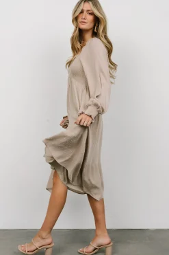 Baltic Born midi dresses|bump friendly|Lainey Smocked Dotted Midi Dress | Beige