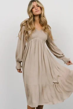 Baltic Born midi dresses|bump friendly|Lainey Smocked Dotted Midi Dress | Beige