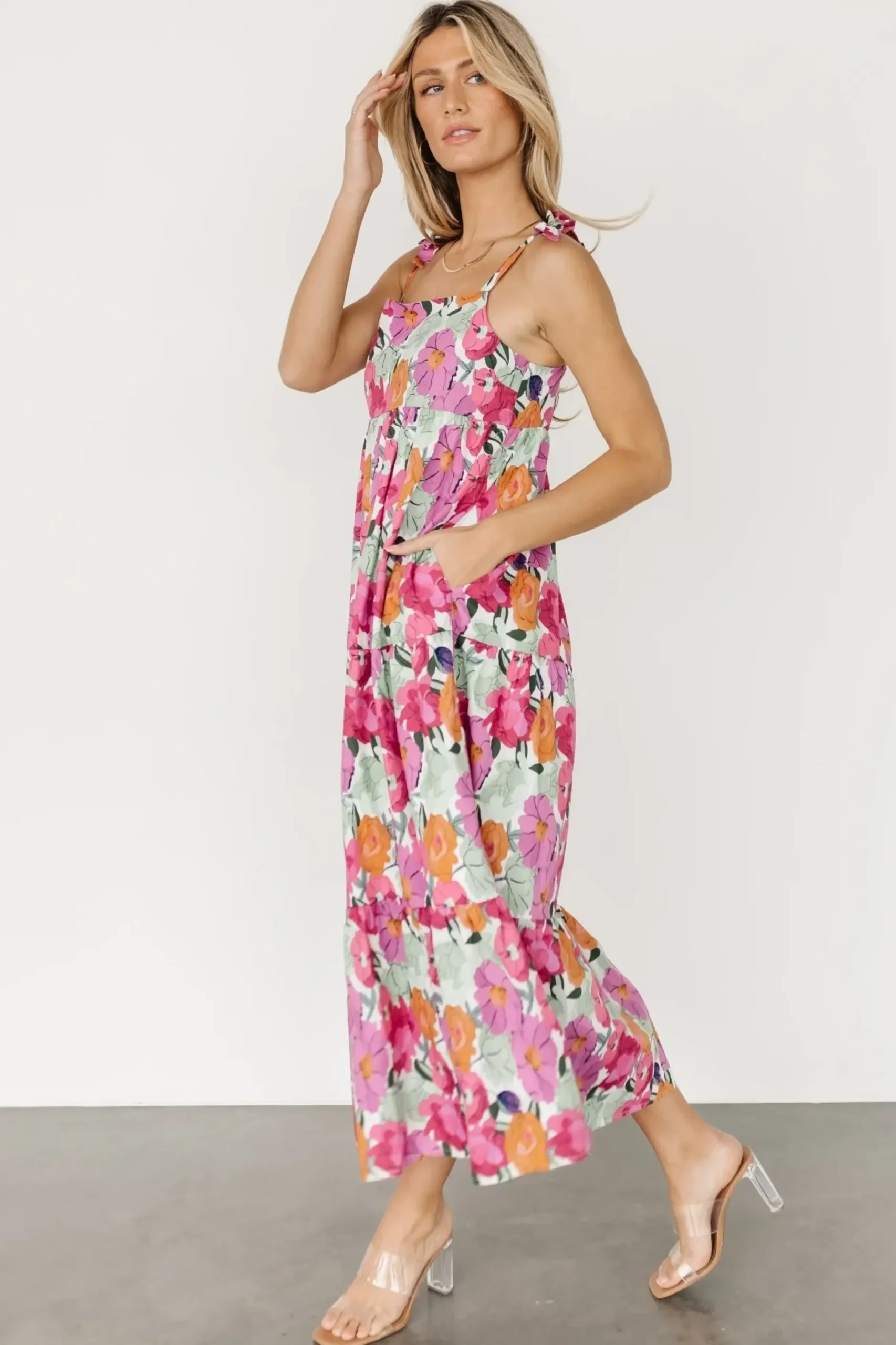 Baltic Born midi dresses|Lakewood Tie Dress | Pink Multi