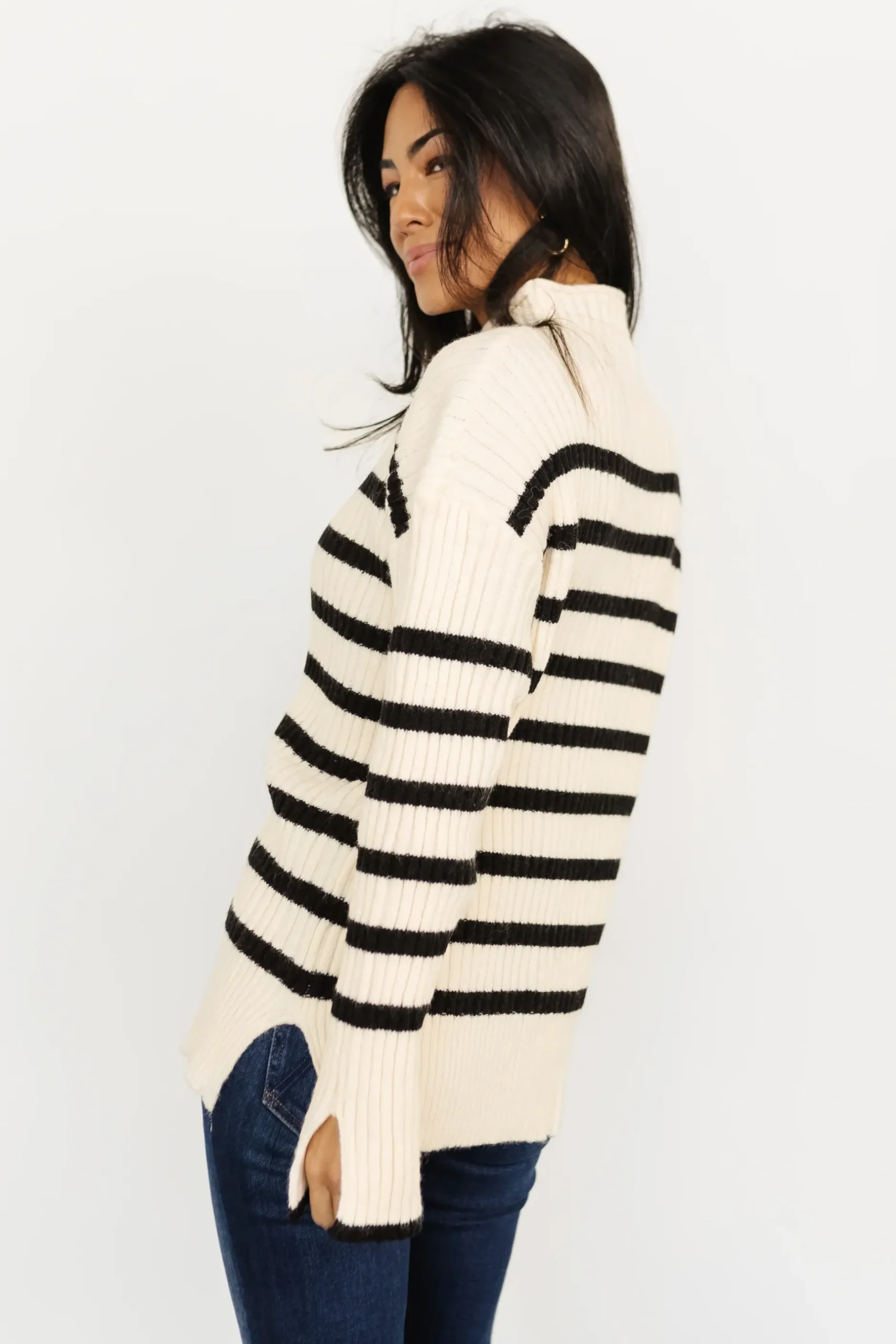 Baltic Born sweaters|Landell Striped Sweater | Ivory + Black