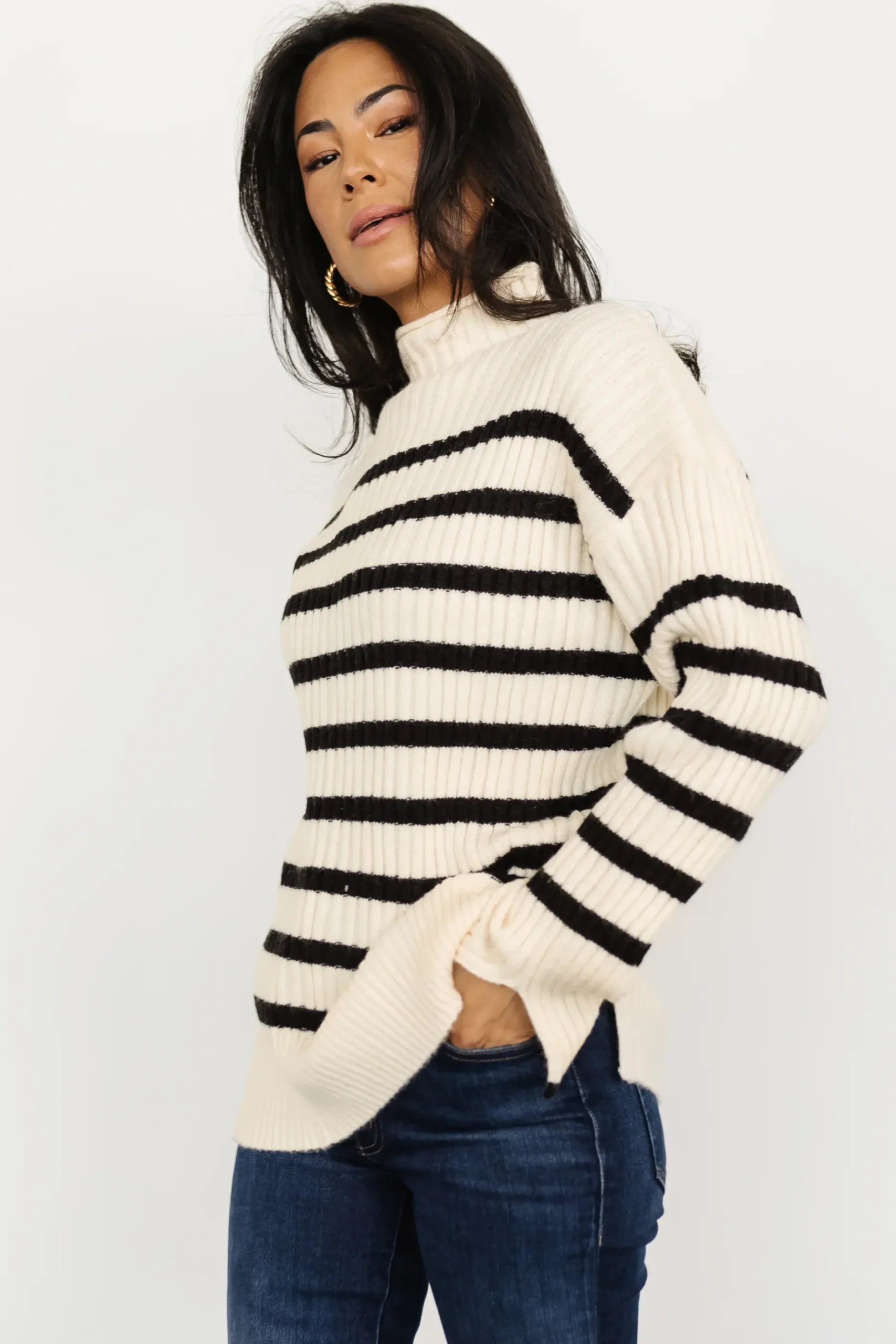 Baltic Born sweaters|Landell Striped Sweater | Ivory + Black