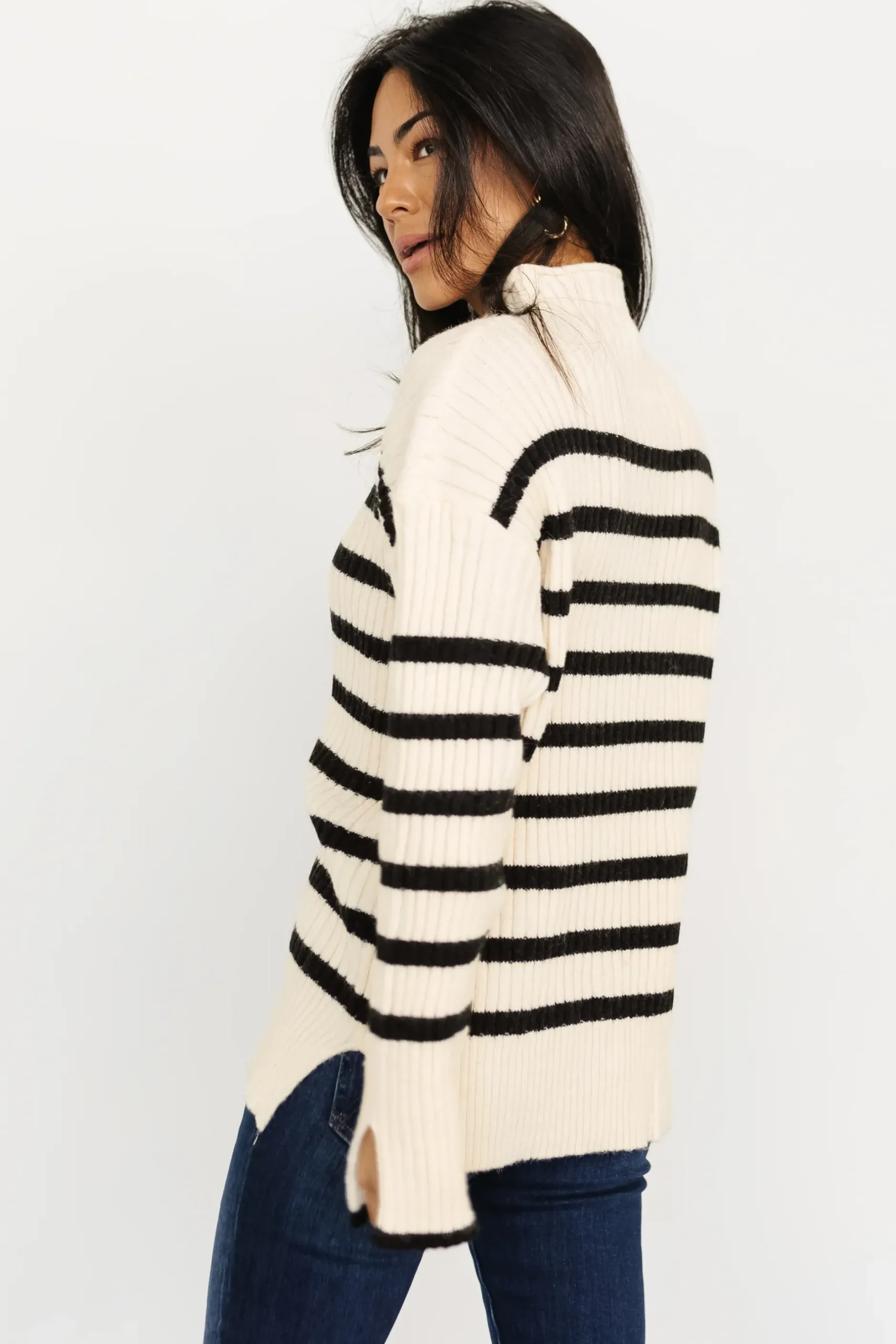 Baltic Born sweaters|Landell Striped Sweater | Ivory + Black