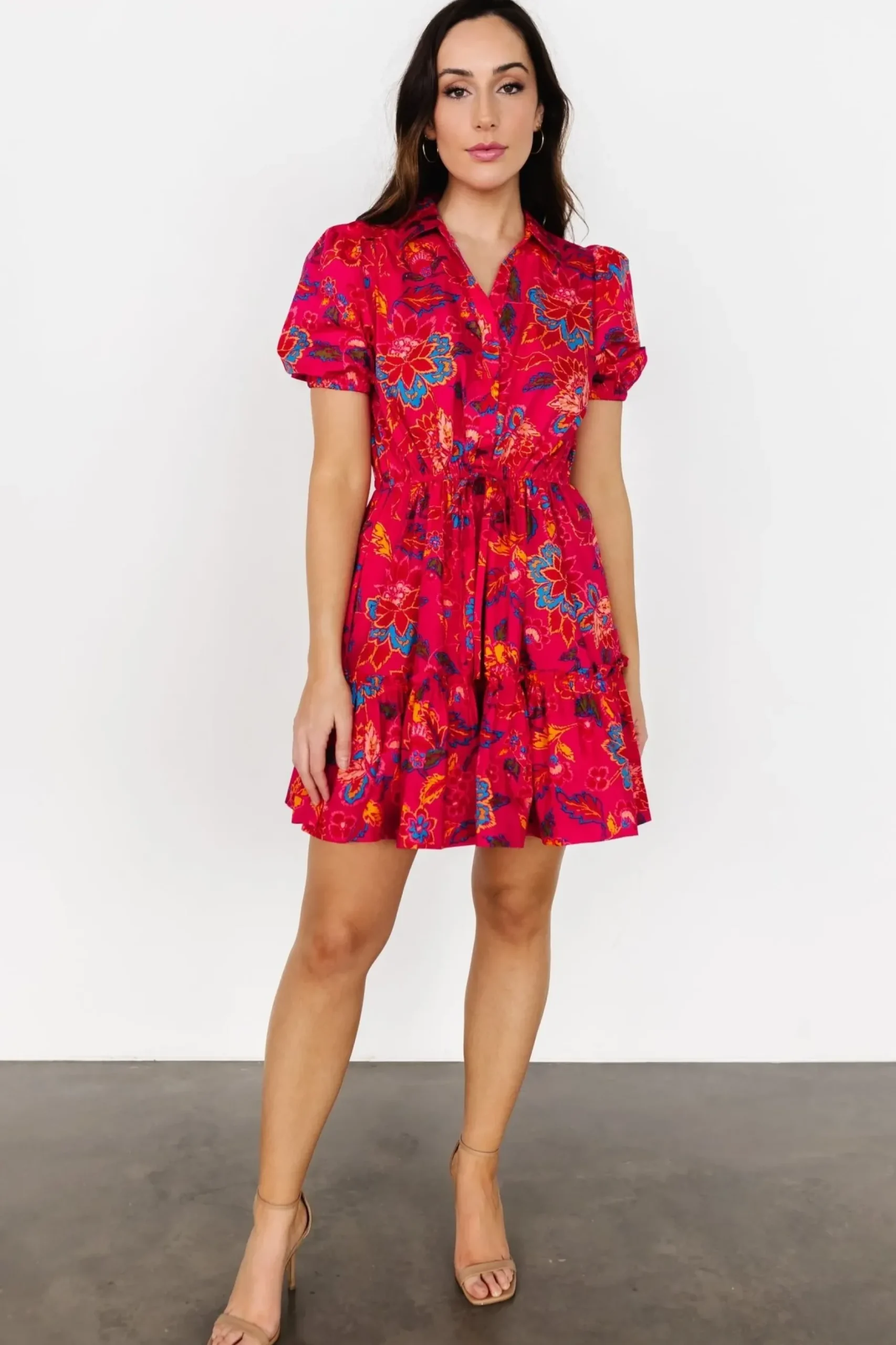 Baltic Born short dresses|Lara Ruffle Short Dress | Fuchsia Floral
