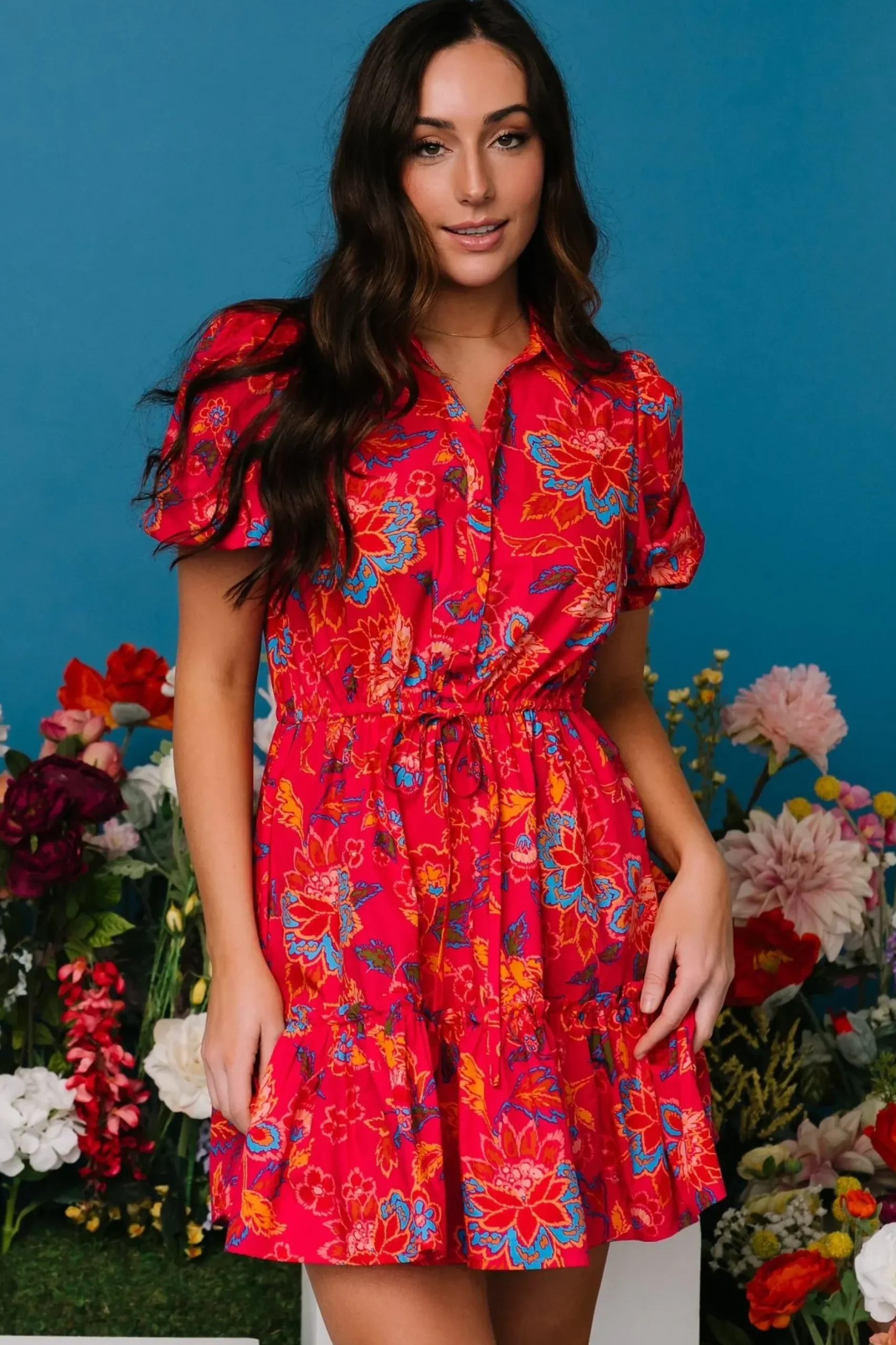 Baltic Born short dresses|Lara Ruffle Short Dress | Fuchsia Floral