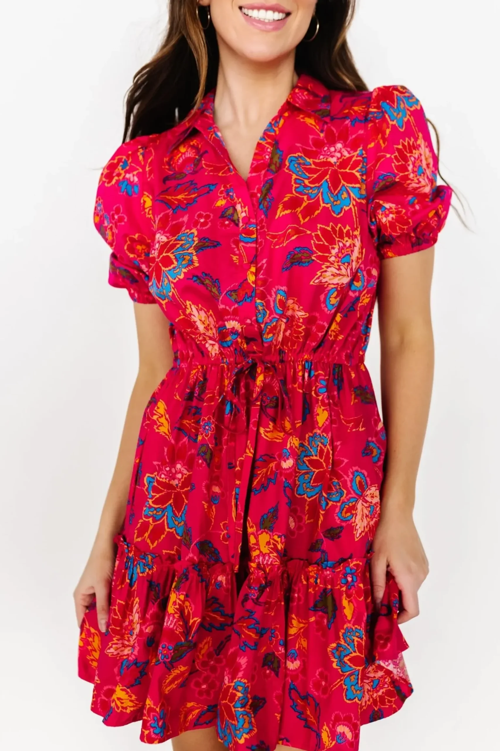 Baltic Born short dresses|Lara Ruffle Short Dress | Fuchsia Floral
