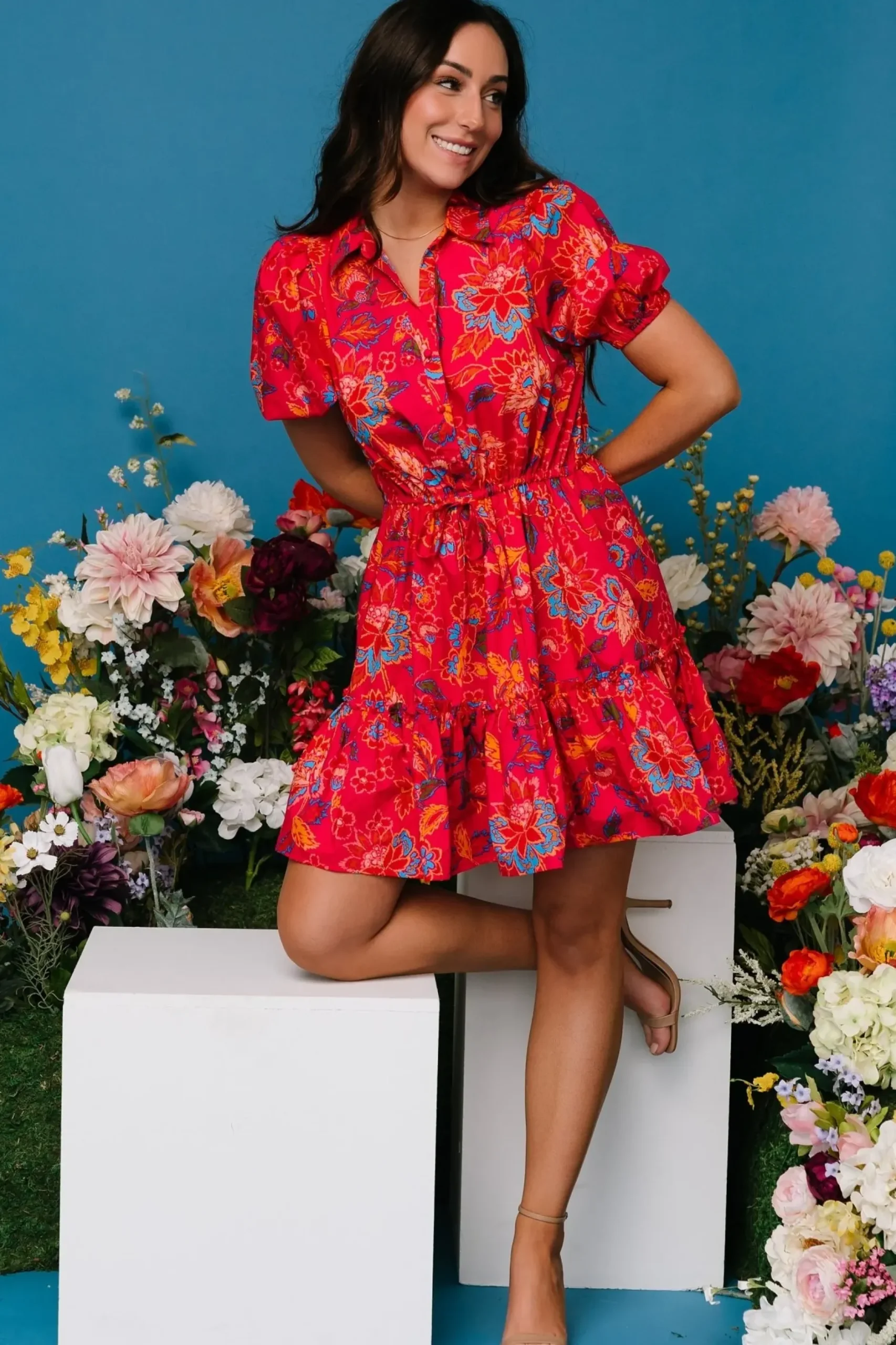 Baltic Born short dresses|Lara Ruffle Short Dress | Fuchsia Floral