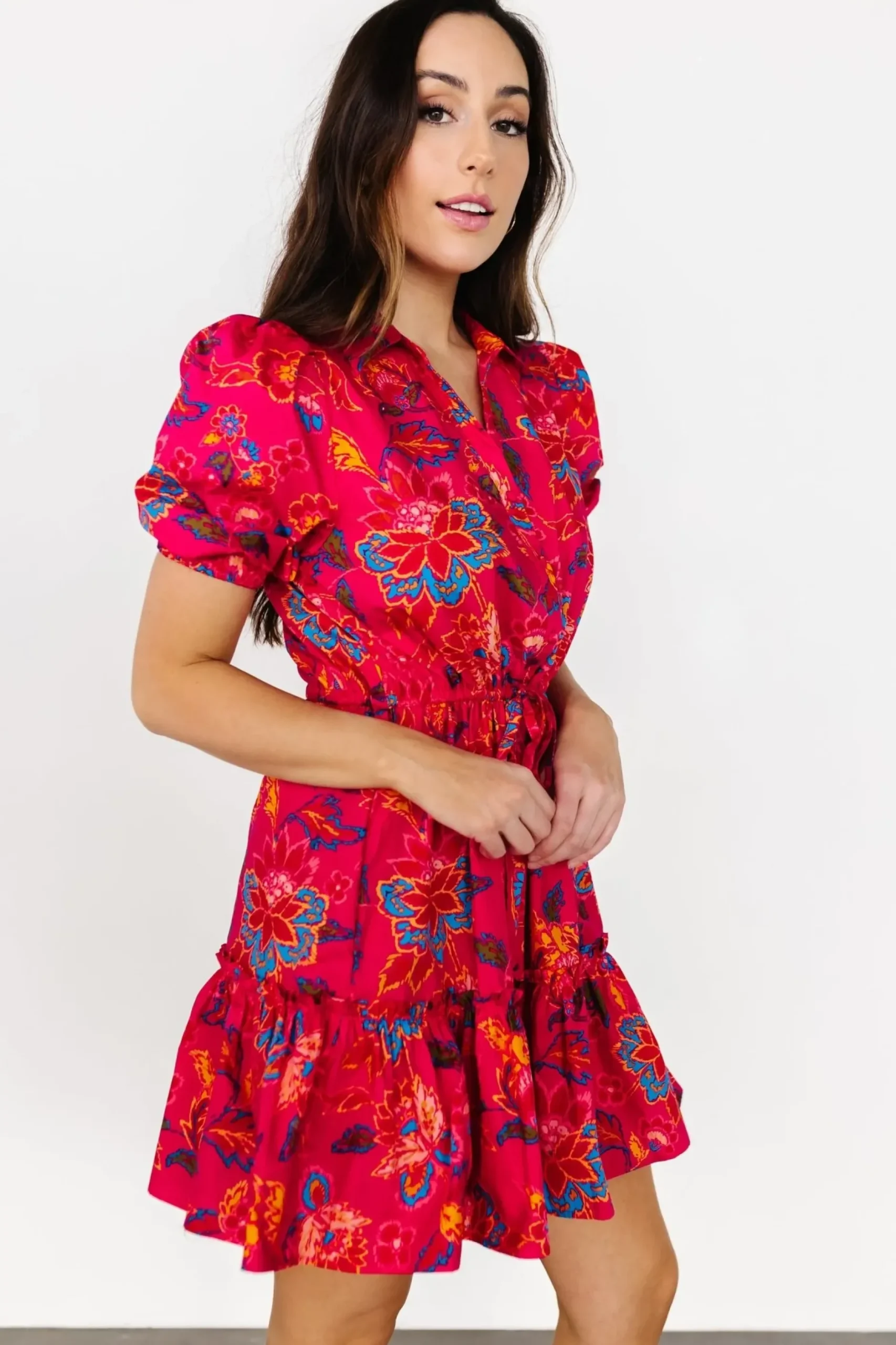 Baltic Born short dresses|Lara Ruffle Short Dress | Fuchsia Floral