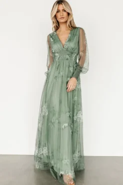 Baltic Born DRESSES|maxi dresses|Layla Tulle Maxi Dress | Dusty Green Floral