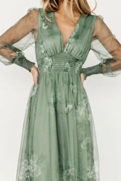 Baltic Born DRESSES|maxi dresses|Layla Tulle Maxi Dress | Dusty Green Floral