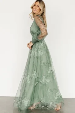 Baltic Born DRESSES|maxi dresses|Layla Tulle Maxi Dress | Dusty Green Floral