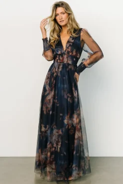 Baltic Born DRESSES|maxi dresses|Layla Tulle Maxi Dress | Dark Blue Floral
