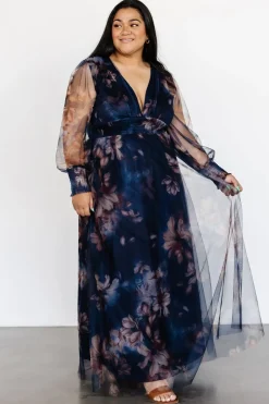 Baltic Born DRESSES|maxi dresses|Layla Tulle Maxi Dress | Dark Blue Floral