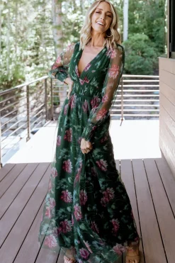 Baltic Born DRESSES|maxi dresses|Layla Tulle Maxi Dress | Green + Pink Floral