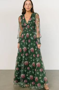 Baltic Born DRESSES|maxi dresses|Layla Tulle Maxi Dress | Green + Pink Floral