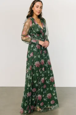 Baltic Born DRESSES|maxi dresses|Layla Tulle Maxi Dress | Green + Pink Floral