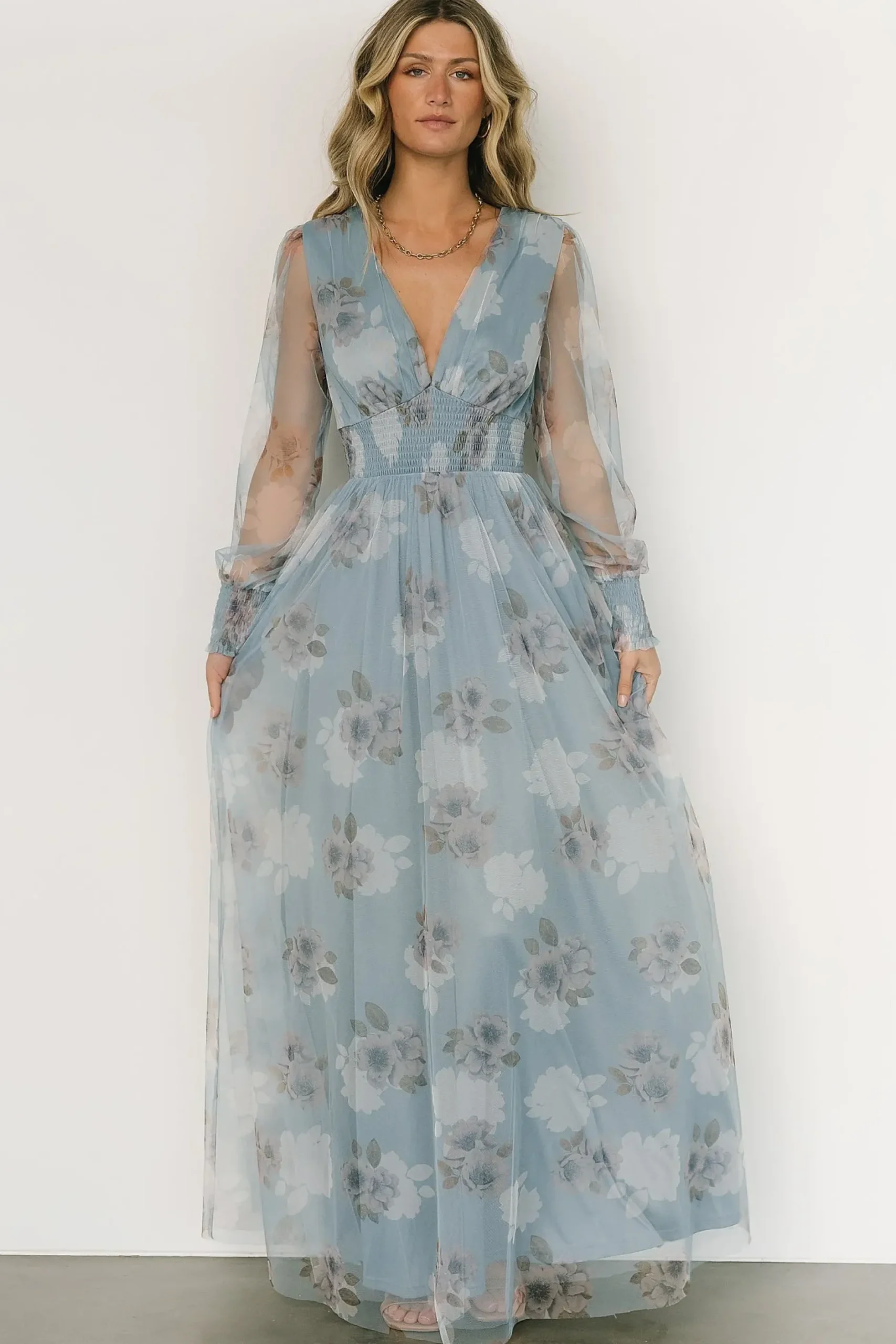 Baltic Born DRESSES|maxi dresses|Layla Tulle Maxi Dress | Light Blue Floral