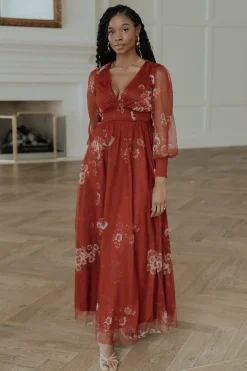 Baltic Born DRESSES|maxi dresses|Layla Tulle Maxi Dress | Rust Floral