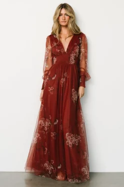 Baltic Born DRESSES|maxi dresses|Layla Tulle Maxi Dress | Rust Floral