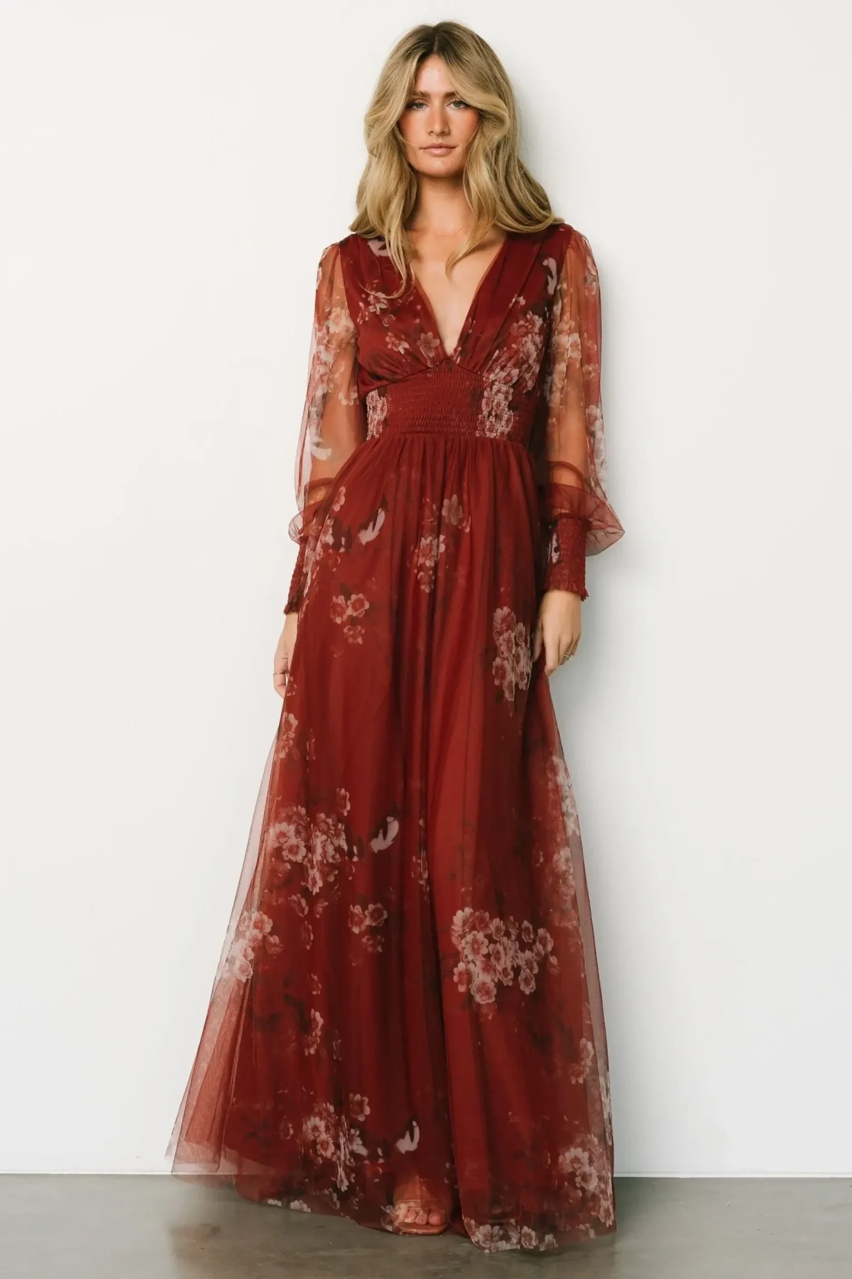 Baltic Born DRESSES|maxi dresses|Layla Tulle Maxi Dress | Rust Floral