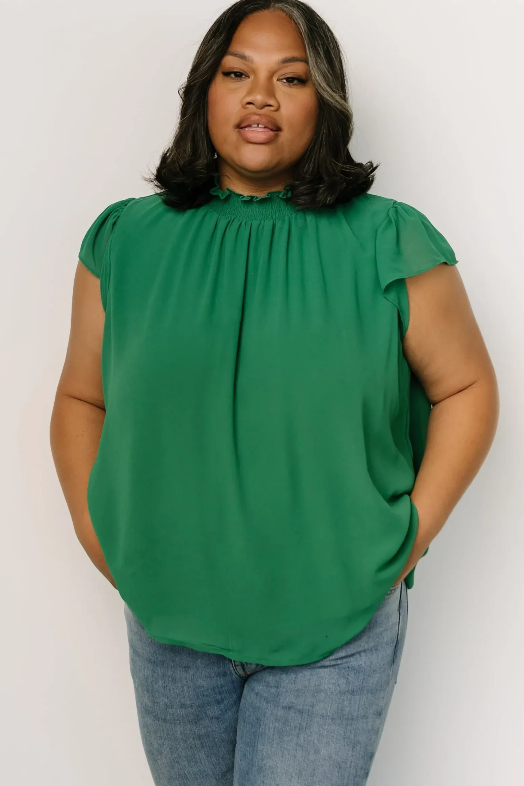 Baltic Born blouses + shirts|Leah Mock Neck Top | Green