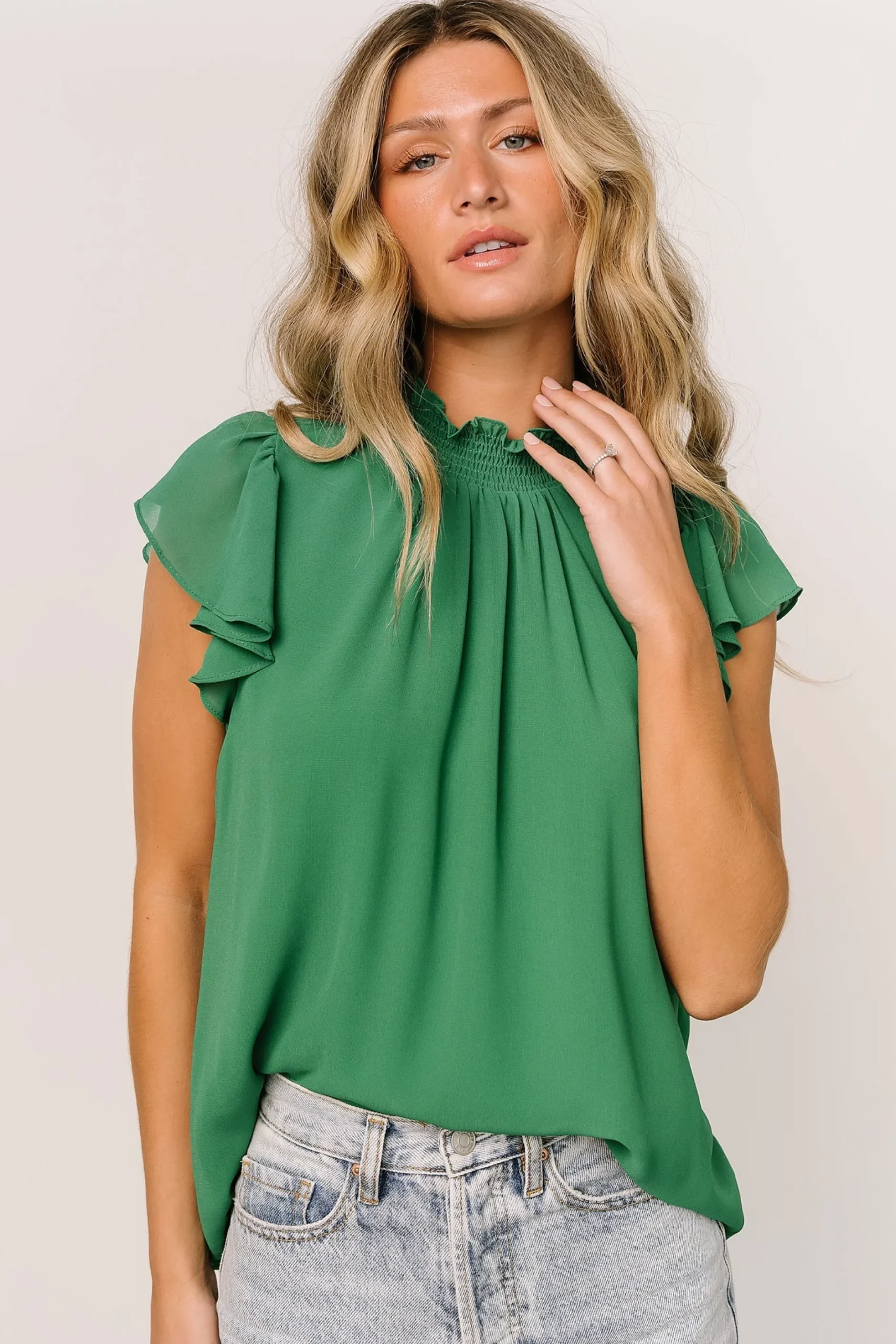 Baltic Born blouses + shirts|Leah Mock Neck Top | Green