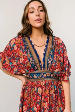 Baltic Born midi dresses|Leeanne Midi Dress | Red Multi Floral