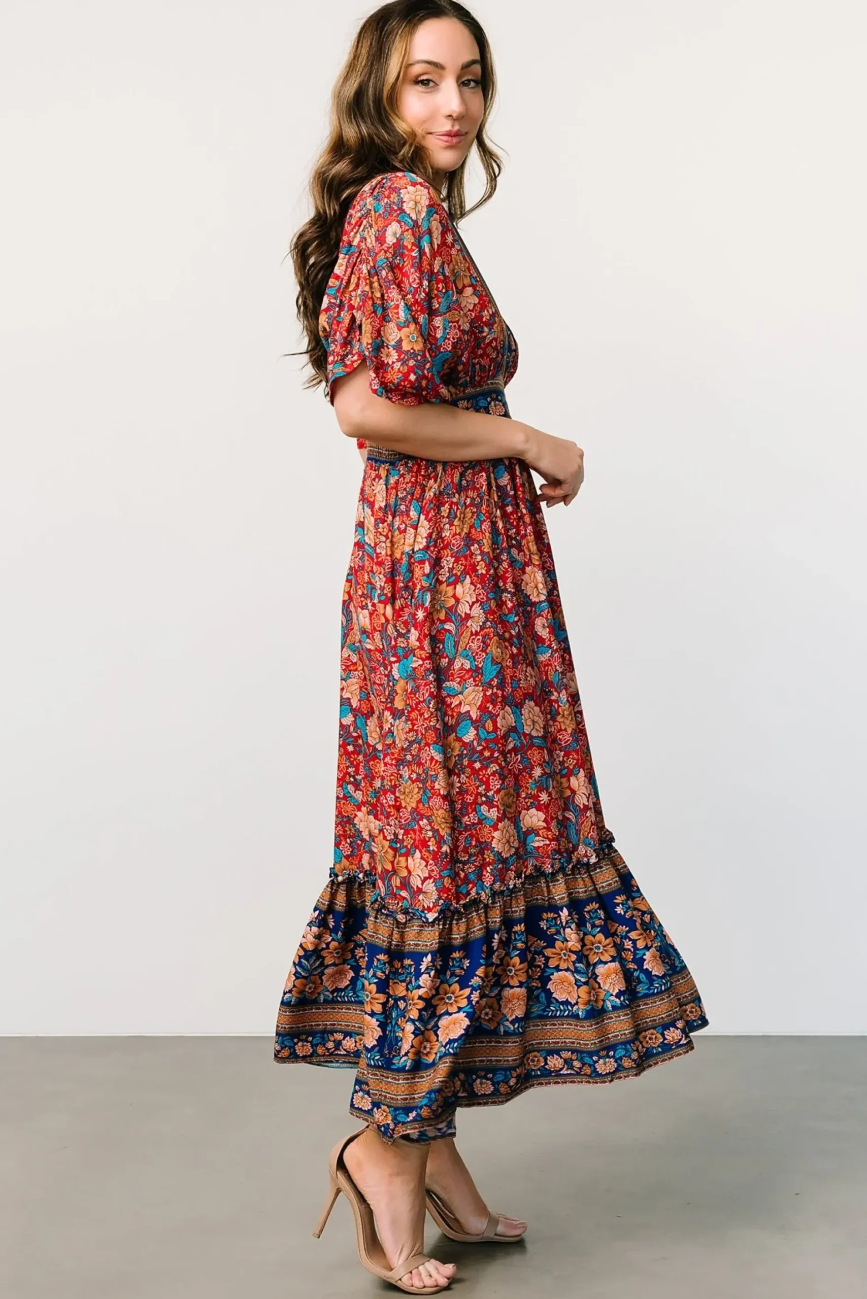 Baltic Born midi dresses|Leeanne Midi Dress | Red Multi Floral