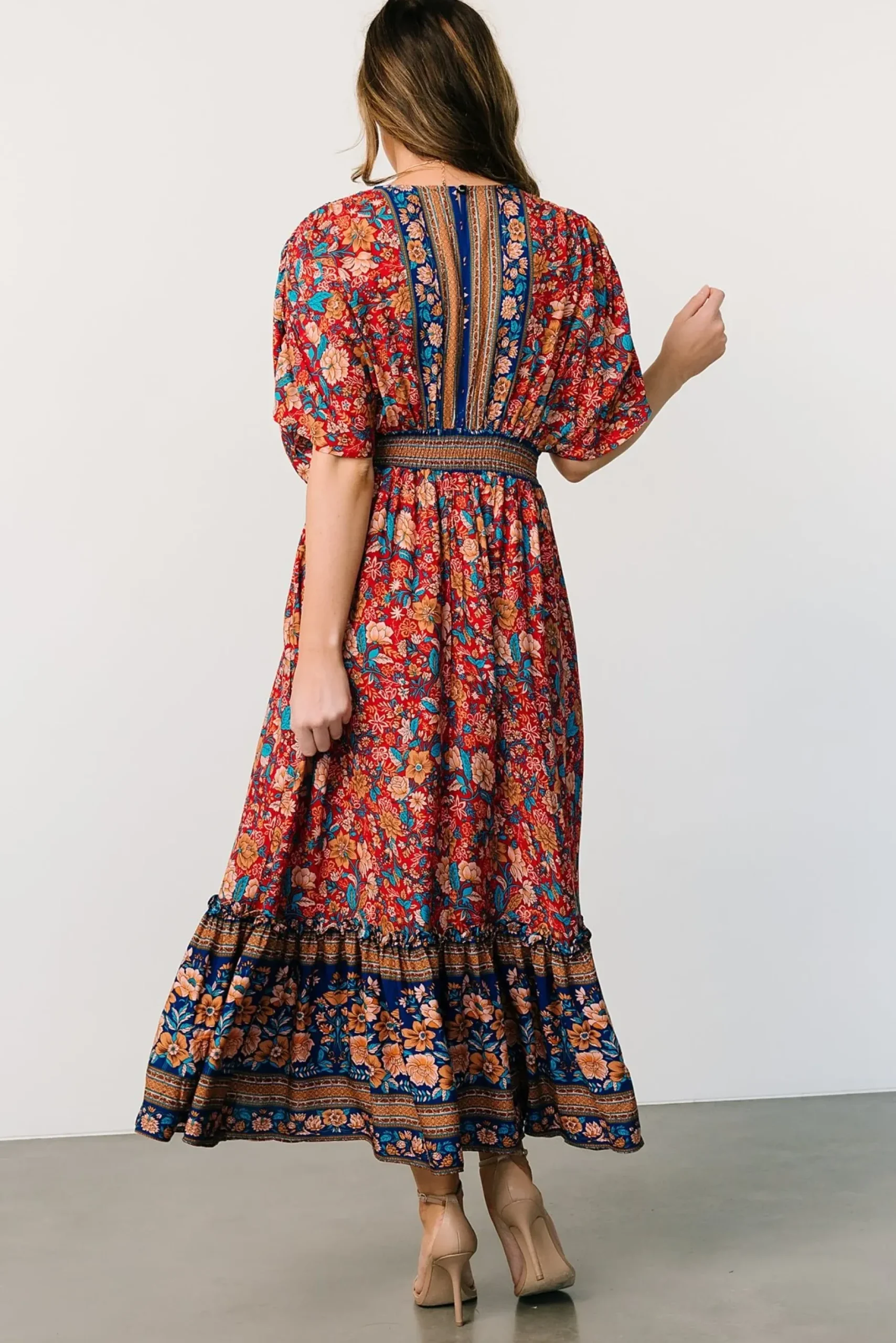 Baltic Born midi dresses|Leeanne Midi Dress | Red Multi Floral