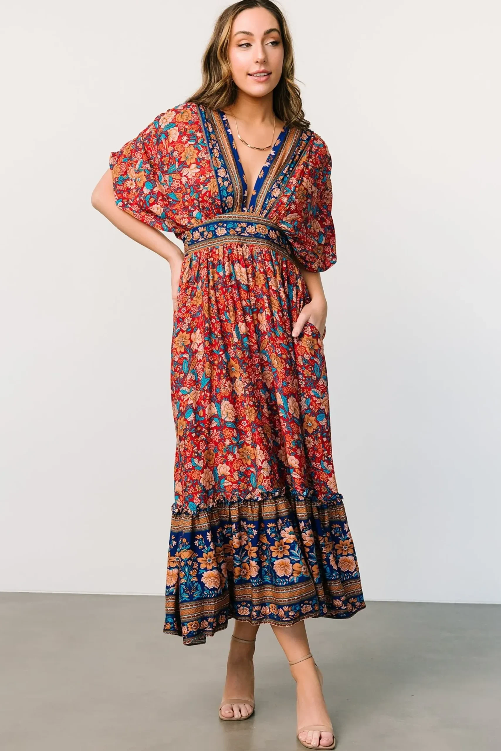 Baltic Born midi dresses|Leeanne Midi Dress | Red Multi Floral