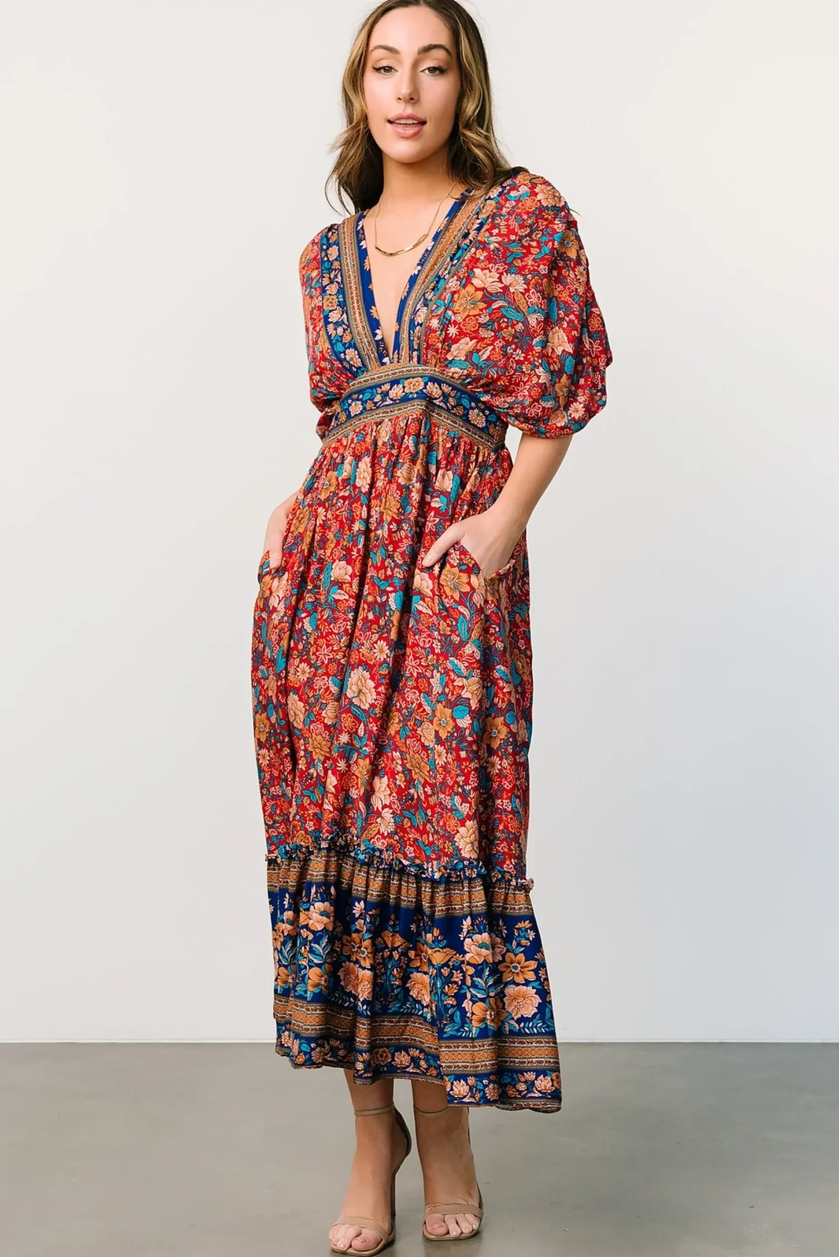 Baltic Born midi dresses|Leeanne Midi Dress | Red Multi Floral