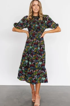 Baltic Born midi dresses|EXTENDED SIZING|Lena Tiered Midi Dress | Black Multi Floral