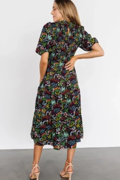 Baltic Born midi dresses|EXTENDED SIZING|Lena Tiered Midi Dress | Black Multi Floral