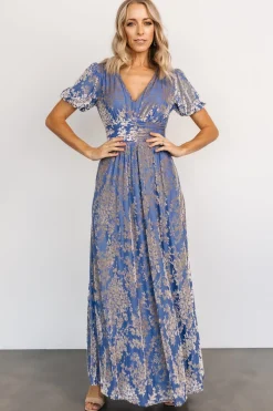 Baltic Born maxi dresses|EXTENDED SIZING|Leslie Velvet Maxi Dress | Blue + Silver