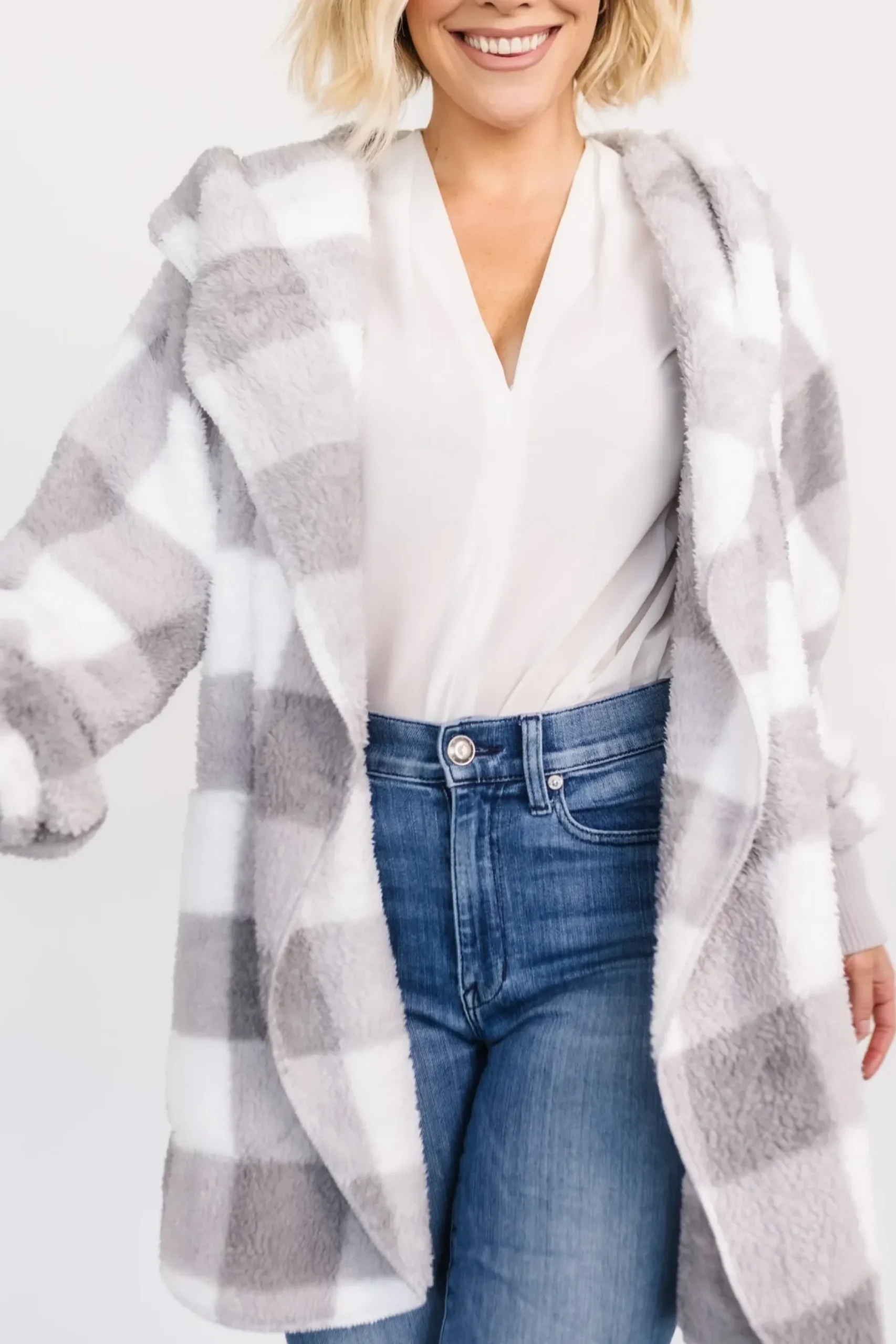Baltic Born outerwear|Lincoln Teddy Cardigan | Gray + White
