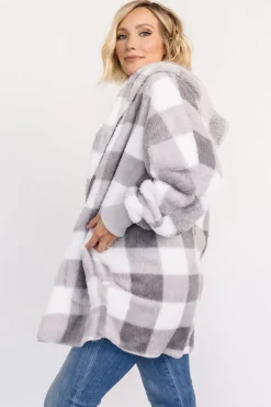 Baltic Born outerwear|Lincoln Teddy Cardigan | Gray + White