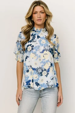 Baltic Born blouses + shirts|Lisa Ruffle Sleeve Top | Blue Floral