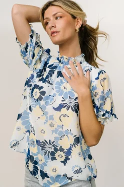 Baltic Born blouses + shirts|Lisa Ruffle Sleeve Top | Blue Floral