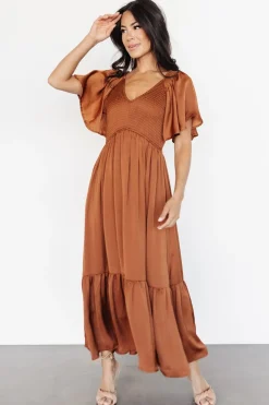 Baltic Born midi dresses|WINTER ESSENTIALS|Lovell Smocked Midi Dress | Dark Copper
