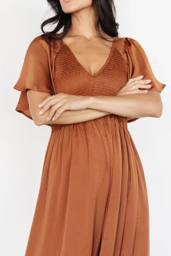 Baltic Born midi dresses|WINTER ESSENTIALS|Lovell Smocked Midi Dress | Dark Copper