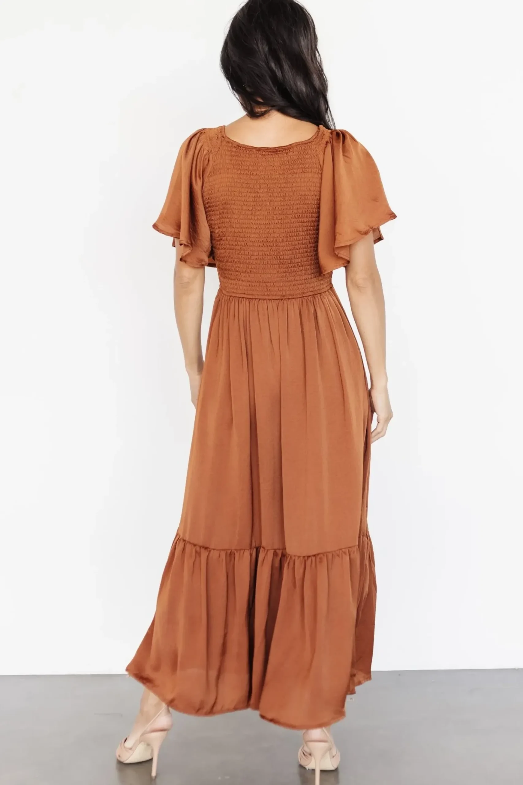 Baltic Born midi dresses|WINTER ESSENTIALS|Lovell Smocked Midi Dress | Dark Copper