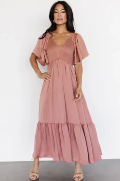 Baltic Born EXTENDED SIZING|Lovell Smocked Midi Dress | Dark Mauve