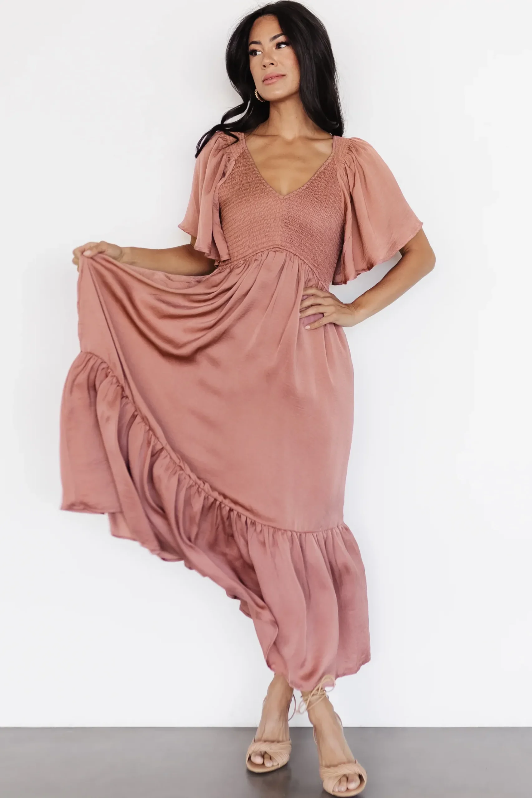 Baltic Born EXTENDED SIZING|Lovell Smocked Midi Dress | Dark Mauve