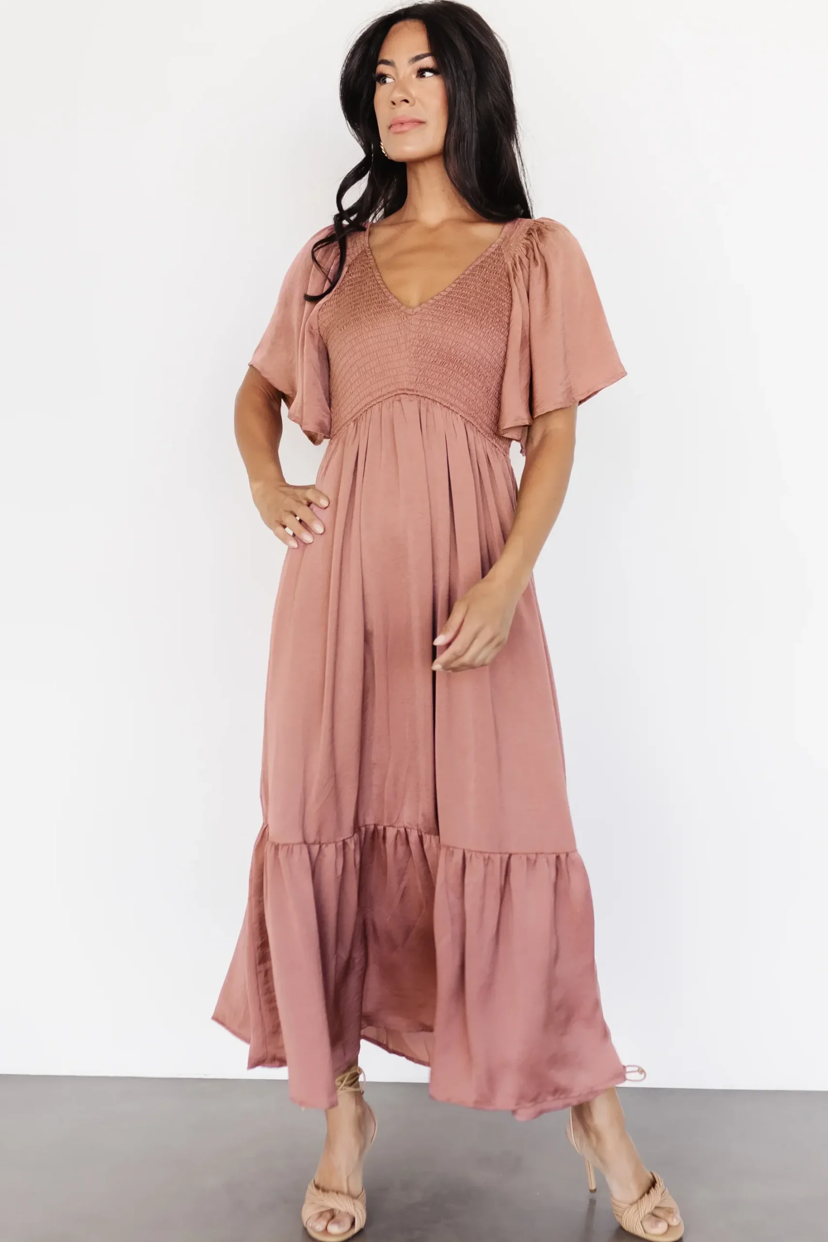 Baltic Born EXTENDED SIZING|Lovell Smocked Midi Dress | Dark Mauve
