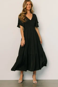 Baltic Born midi dresses|WINTER ESSENTIALS|Lovell Smocked Midi Dress | Black