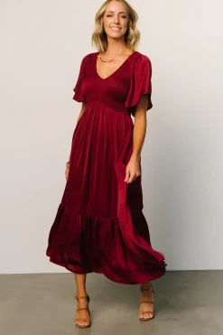 Baltic Born midi dresses|WINTER ESSENTIALS|Lovell Smocked Midi Dress | Wine