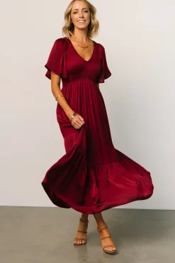 Baltic Born midi dresses|WINTER ESSENTIALS|Lovell Smocked Midi Dress | Wine