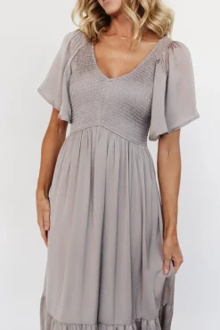 Baltic Born EXTENDED SIZING|Lovell Smocked Midi Dress | Vintage Gray