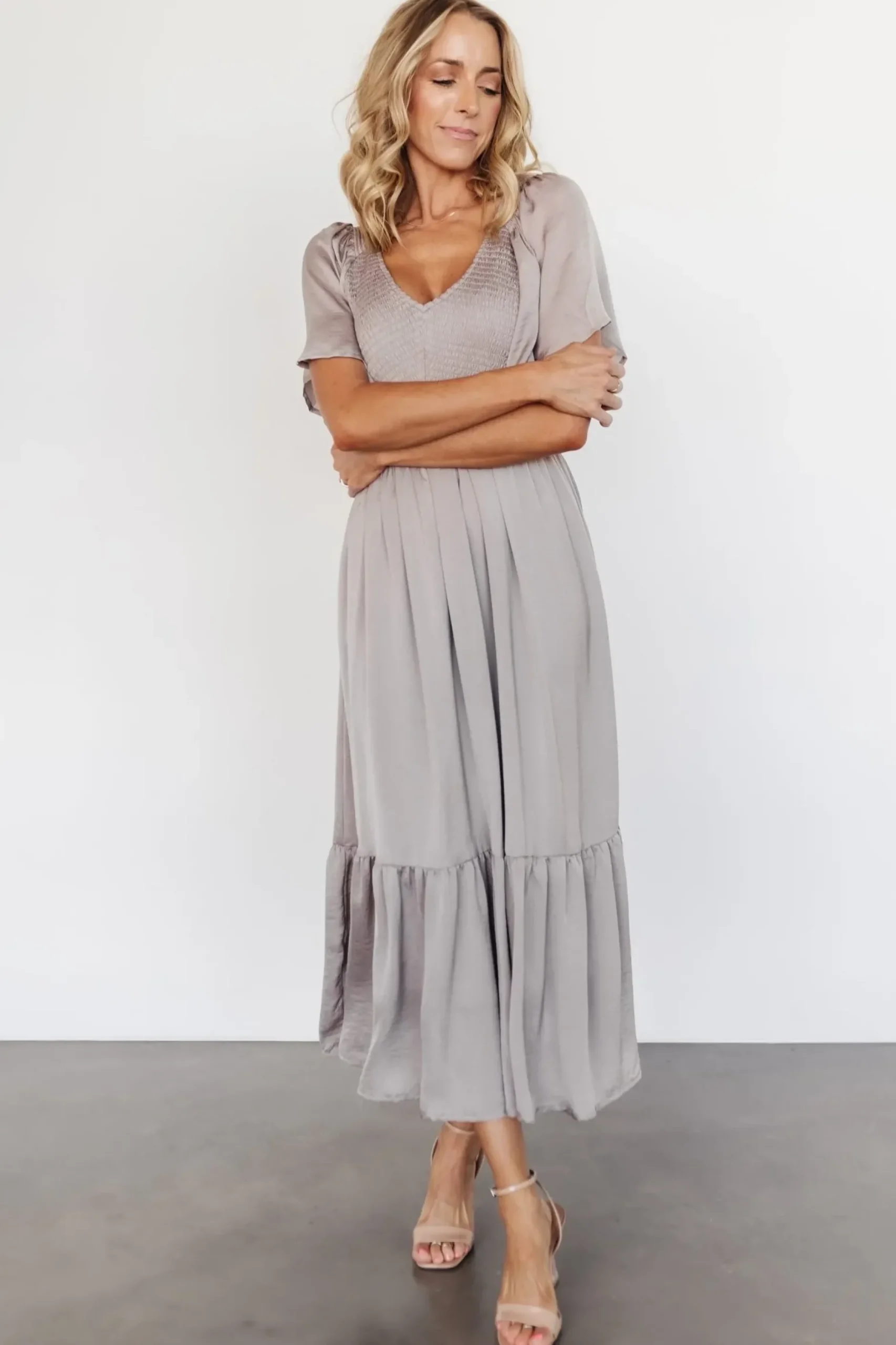 Baltic Born EXTENDED SIZING|Lovell Smocked Midi Dress | Vintage Gray