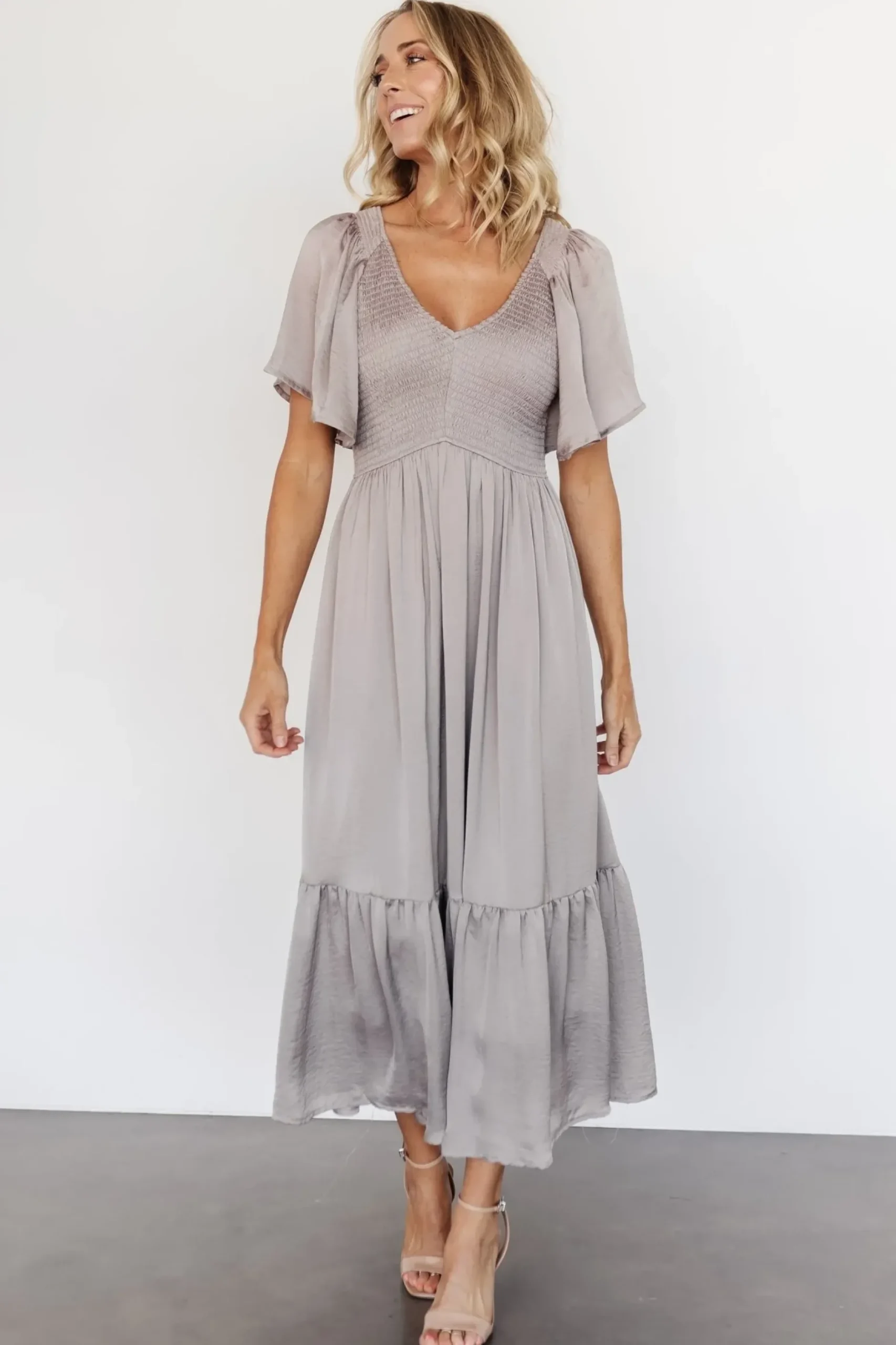 Baltic Born EXTENDED SIZING|Lovell Smocked Midi Dress | Vintage Gray
